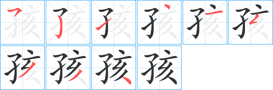 孩的筆順筆畫(huà)